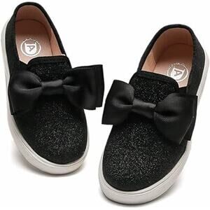 Dadawen Big Girls Size 13 Black Glitter Bow Slip On Anti Skid Loafer Shoes